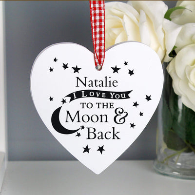 Personalised Memento Wooden Personalised To the Moon and Back... Wooden Heart Decoration