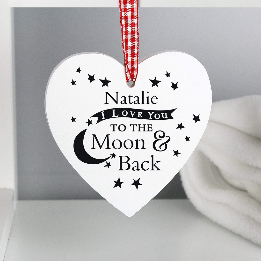 Personalised Memento Wooden Personalised To the Moon and Back... Wooden Heart Decoration