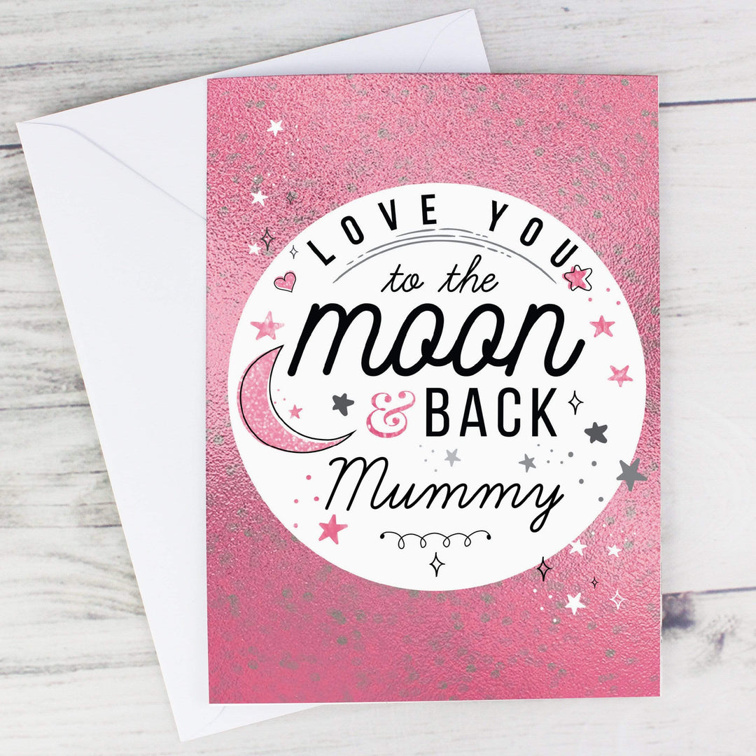 Personalised Memento Greetings Cards Personalised To The Moon &amp; Back Pink Card