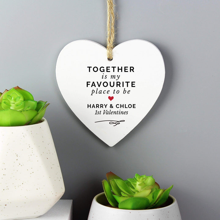 Personalised Memento Wooden Personalised Together Is My Favorite Place Wooden Heart Decoration