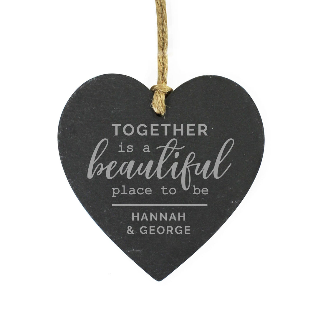 Personalised Memento Slate Personalised Together Slate Heart Decoration