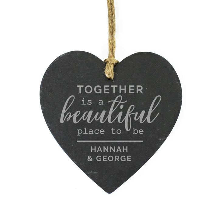 Personalised Memento Slate Personalised Together Slate Heart Decoration