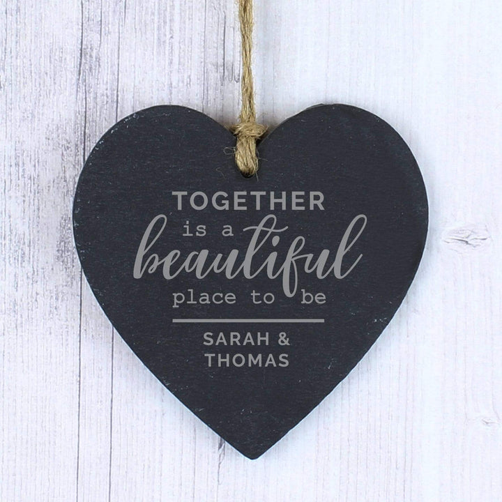 Personalised Memento Slate Personalised Together Slate Heart Decoration