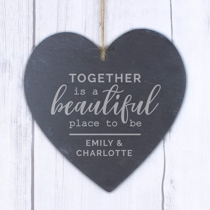 Personalised Memento Slate Personalised Together Slate Heart Decoration
