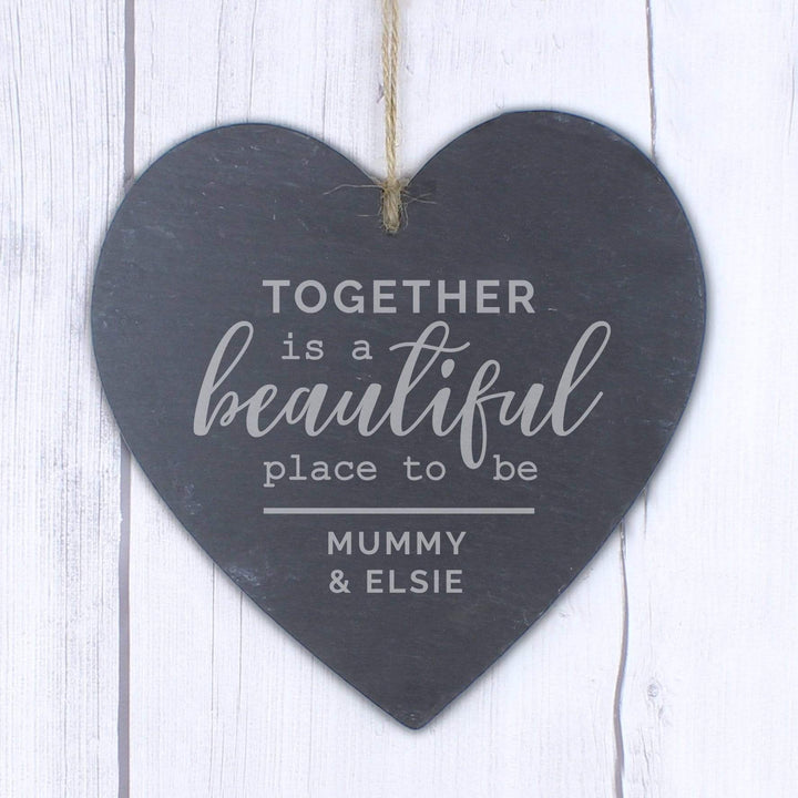 Personalised Memento Slate Personalised Together Slate Heart Decoration