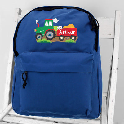 Personalised Memento Textiles Personalised Tractor Blue Backpack