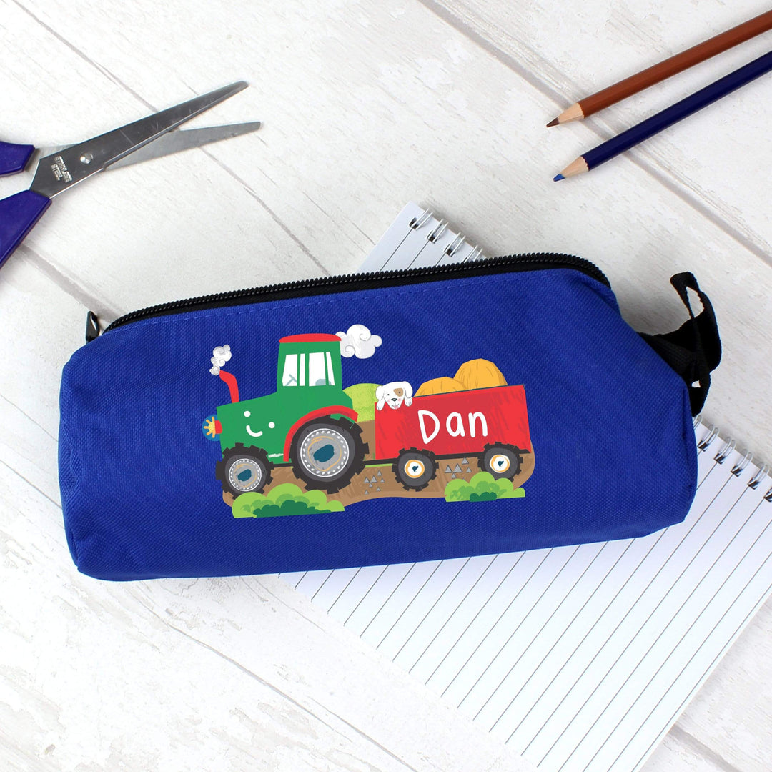 Personalised Memento Stationery &amp; Pens Personalised Tractor Blue Pencil Case