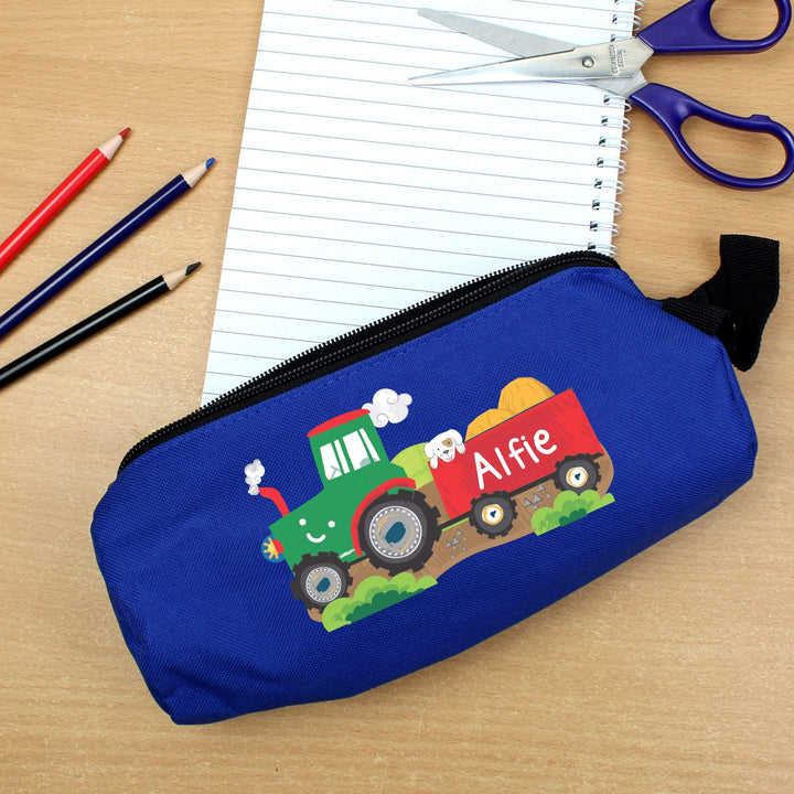 Personalised Memento Stationery &amp; Pens Personalised Tractor Blue Pencil Case