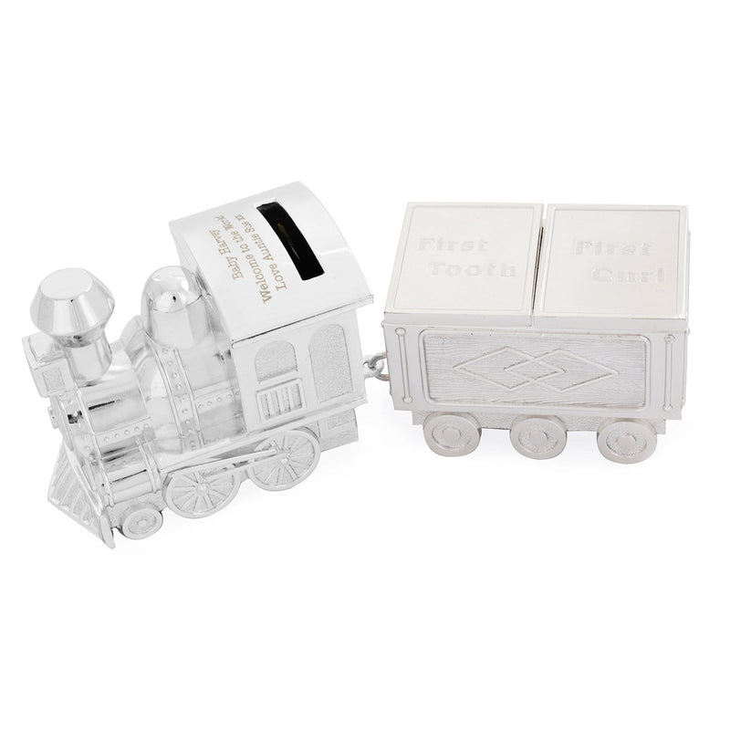 Personalised Memento Money Boxes Personalised Train Money Box with Tooth & Curl Trinket Box