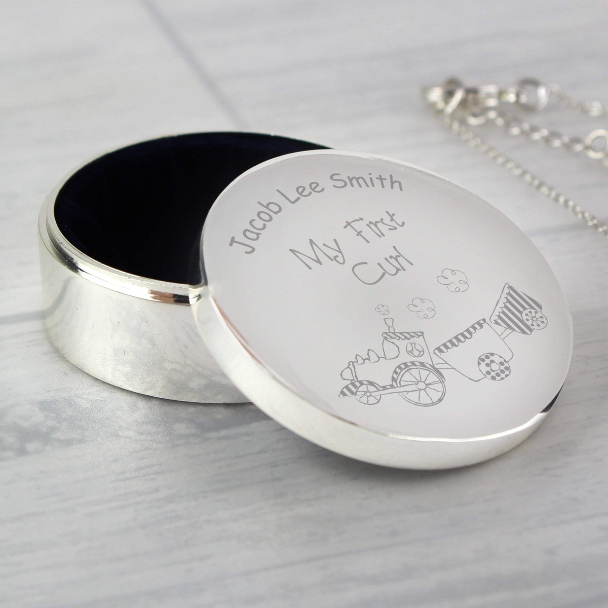Personalised Memento Trinket, Jewellery & Keepsake Boxes Personalised Train My First Curl Trinket Box