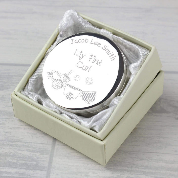 Personalised Memento Trinket, Jewellery &amp; Keepsake Boxes Personalised Train My First Curl Trinket Box