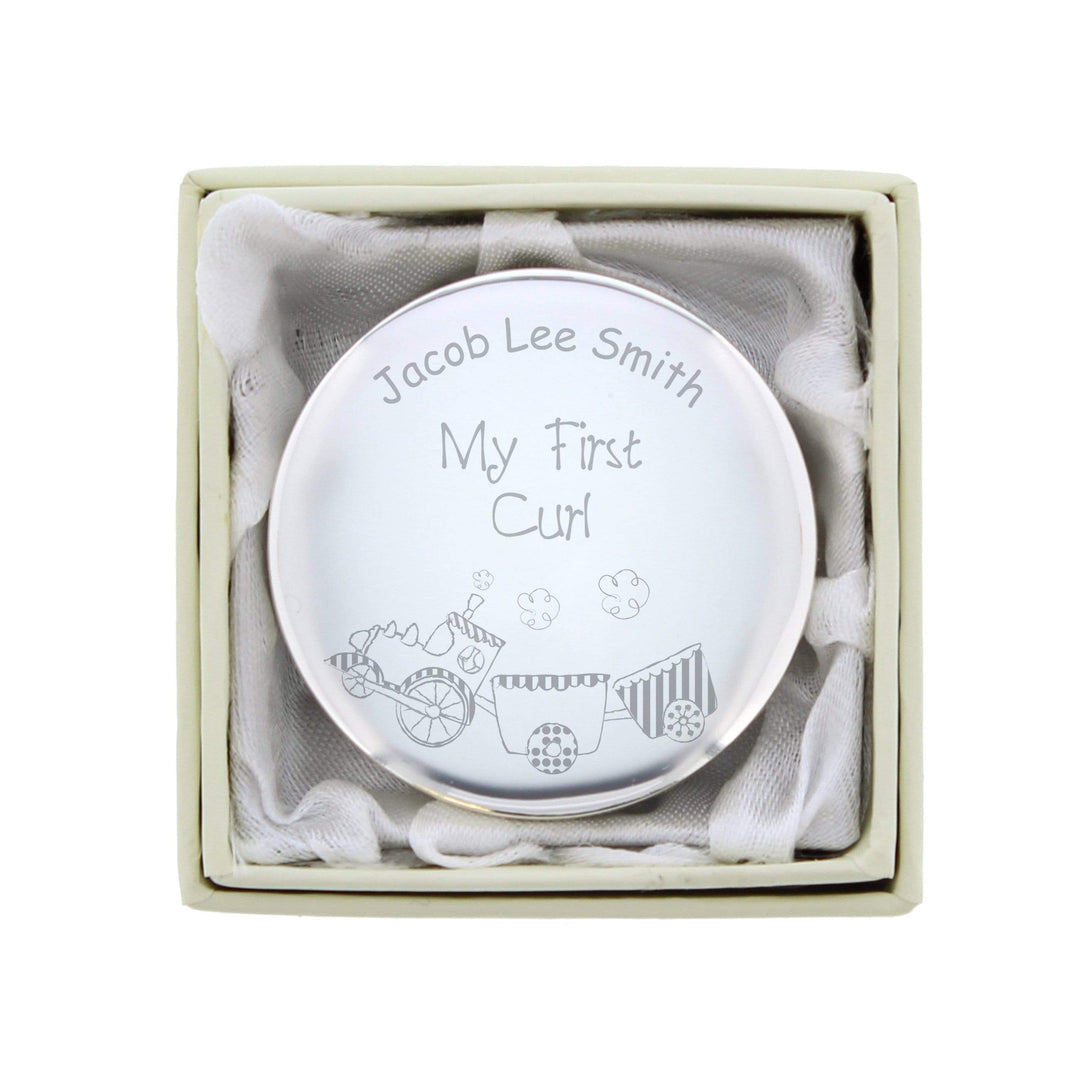 Personalised Memento Trinket, Jewellery &amp; Keepsake Boxes Personalised Train My First Curl Trinket Box