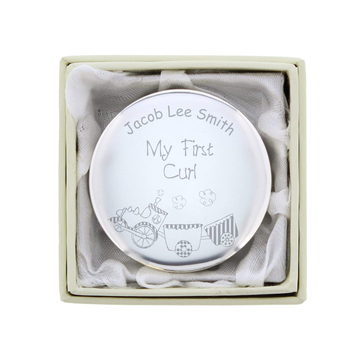Personalised Memento Trinket, Jewellery &amp; Keepsake Boxes Personalised Train My First Curl Trinket Box