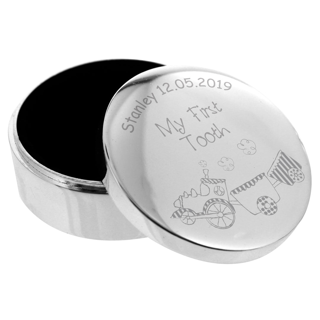 Personalised Memento Trinket, Jewellery &amp; Keepsake Boxes Personalised Train My First Tooth Trinket Box