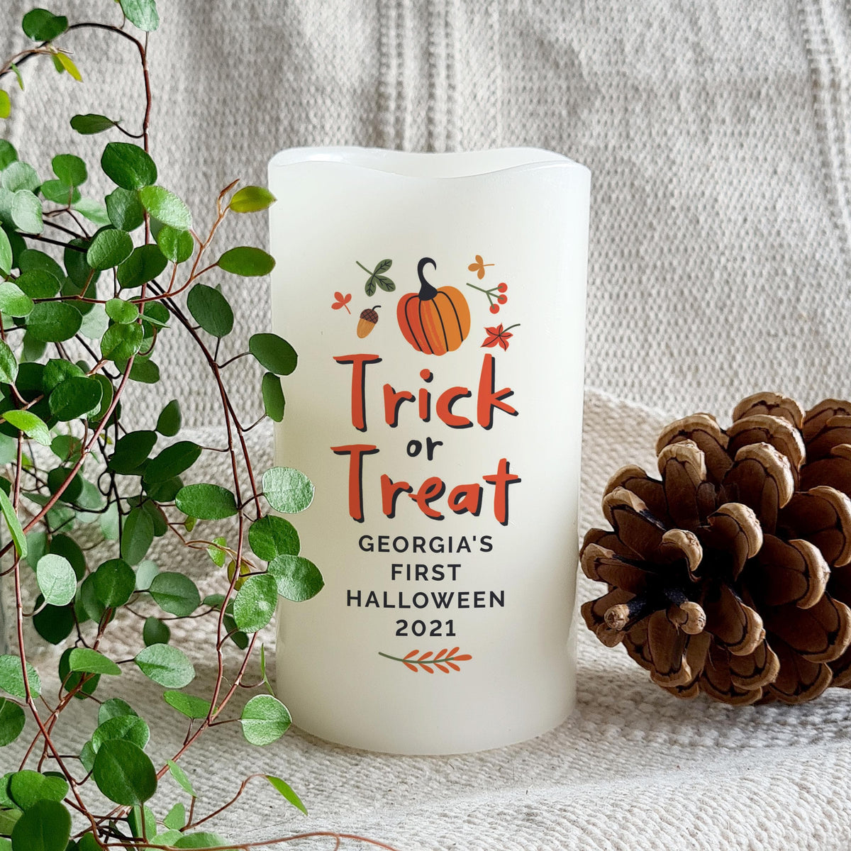 Personalised Memento Personalised Trick or Treat Halloween LED Candle