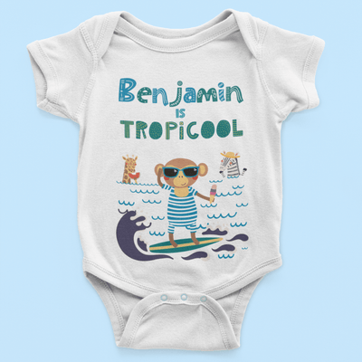 The Little Personal Shop Babygrows Babygrow / 3-6 months Personalised Tropicool Boy Design