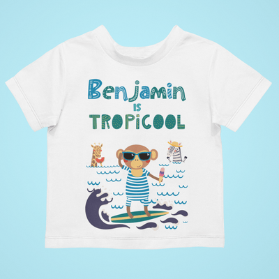 The Little Personal Shop Babygrows T-Shirt / 0-3 months Personalised Tropicool Boy Design