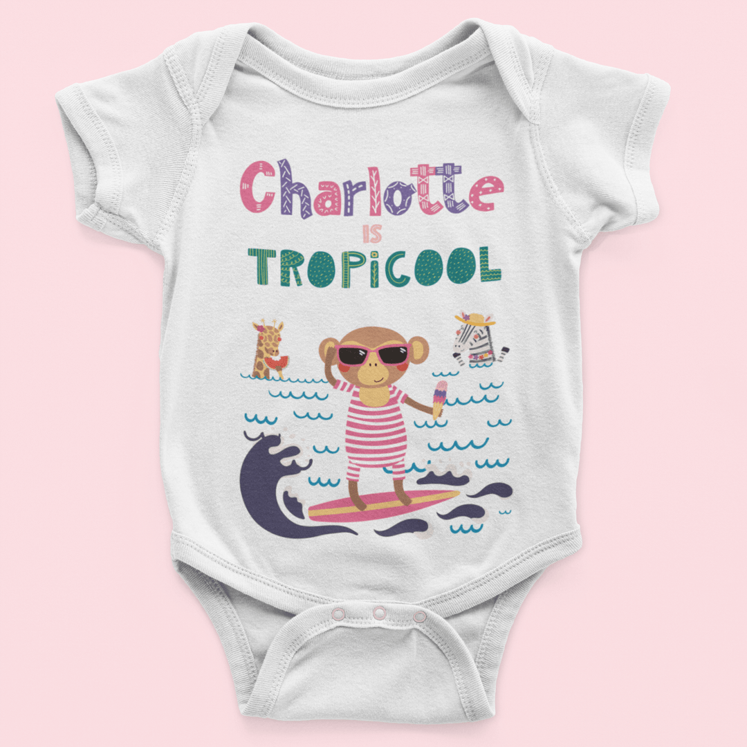 The Little Personal Shop Babygrows Personalised Tropicool Girl Design
