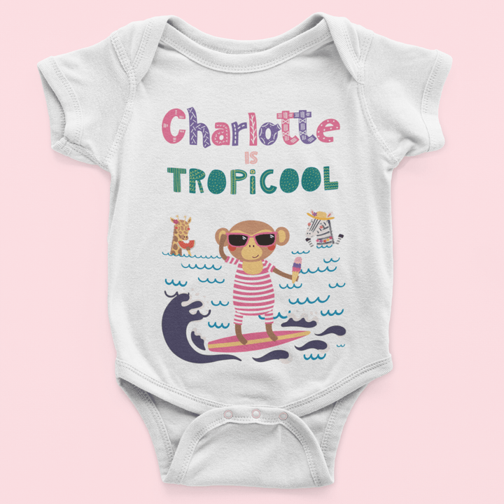 The Little Personal Shop Babygrows Personalised Tropicool Girl Design