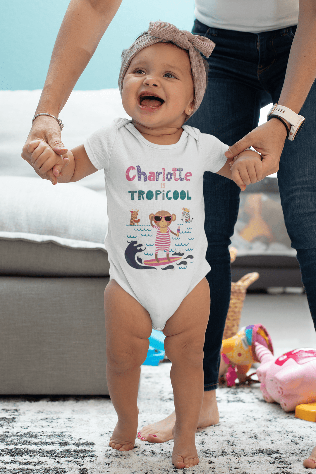 The Little Personal Shop Babygrows Personalised Tropicool Girl Design