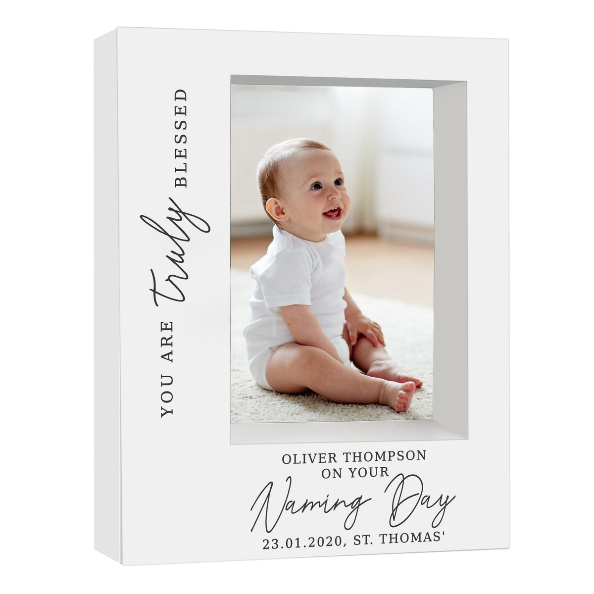 Personalised Memento Photo Frames, Albums and Guestbooks Personalised 'Truly Blessed' Naming Day 5x7 Box Photo Frame