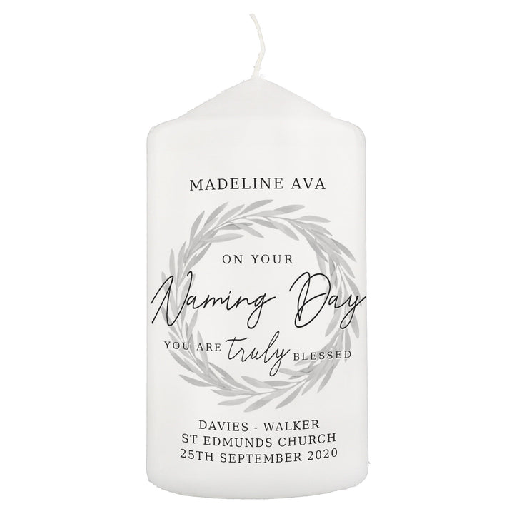 Personalised Memento Candles &amp; Reed Diffusers Personalised Truly Blessed Naming Day Pillar Candle