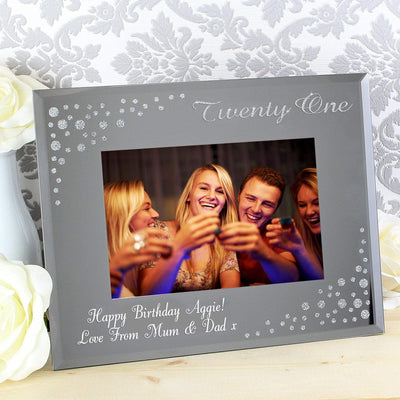 Personalised Memento Photo Frames, Albums and Guestbooks Personalised Twenty One Diamante 6x4 Glass Photo Frame