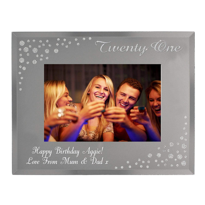 Personalised Memento Photo Frames, Albums and Guestbooks Personalised Twenty One Diamante 6x4 Glass Photo Frame