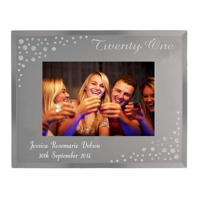 Personalised Memento Photo Frames, Albums and Guestbooks Personalised Twenty One Diamante 6x4 Glass Photo Frame