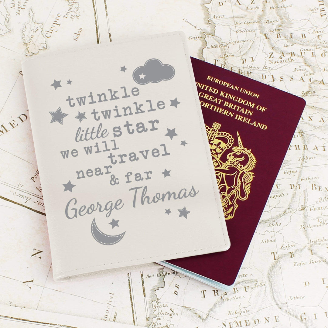 Personalised Memento Leather Personalised Twinkle Twinkle Cream Passport Holder