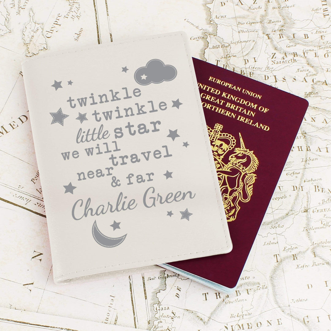 Personalised Memento Leather Personalised Twinkle Twinkle Cream Passport Holder