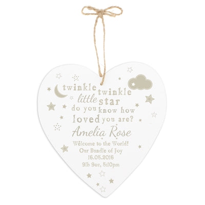Personalised Memento Hanging Decorations & Signs Personalised Twinkle Twinkle Large Wooden Heart Decoration