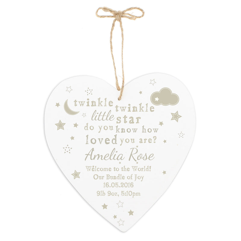 Personalised Memento Hanging Decorations & Signs Personalised Twinkle Twinkle Large Wooden Heart Decoration