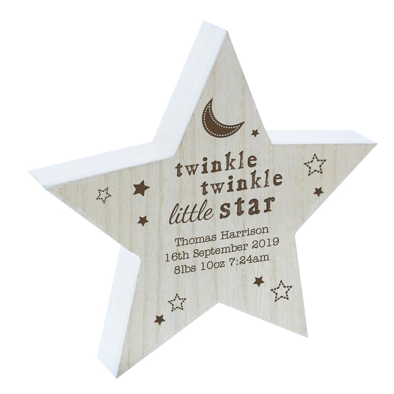 Personalised Memento Christmas Decorations Personalised Twinkle Twinkle Rustic Wooden Star Decoration