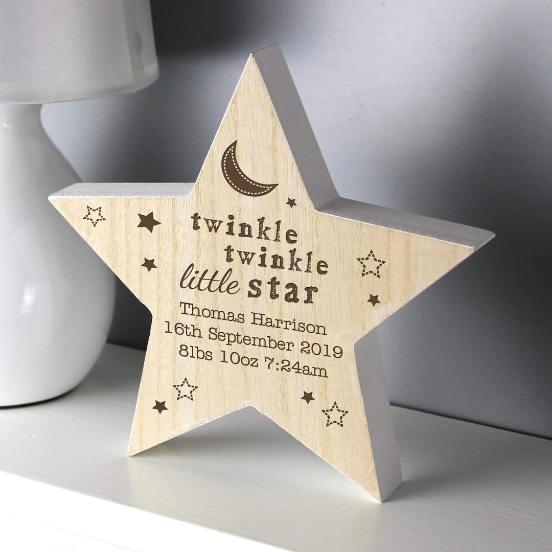 Personalised Memento Christmas Decorations Personalised Twinkle Twinkle Rustic Wooden Star Decoration