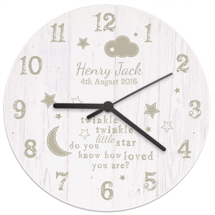 Personalised Memento Clocks &amp; Watches Personalised Twinkle Twinkle Shabby Chic Large Wooden Clock
