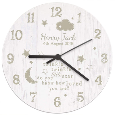 Personalised Memento Clocks & Watches Personalised Twinkle Twinkle Shabby Chic Large Wooden Clock