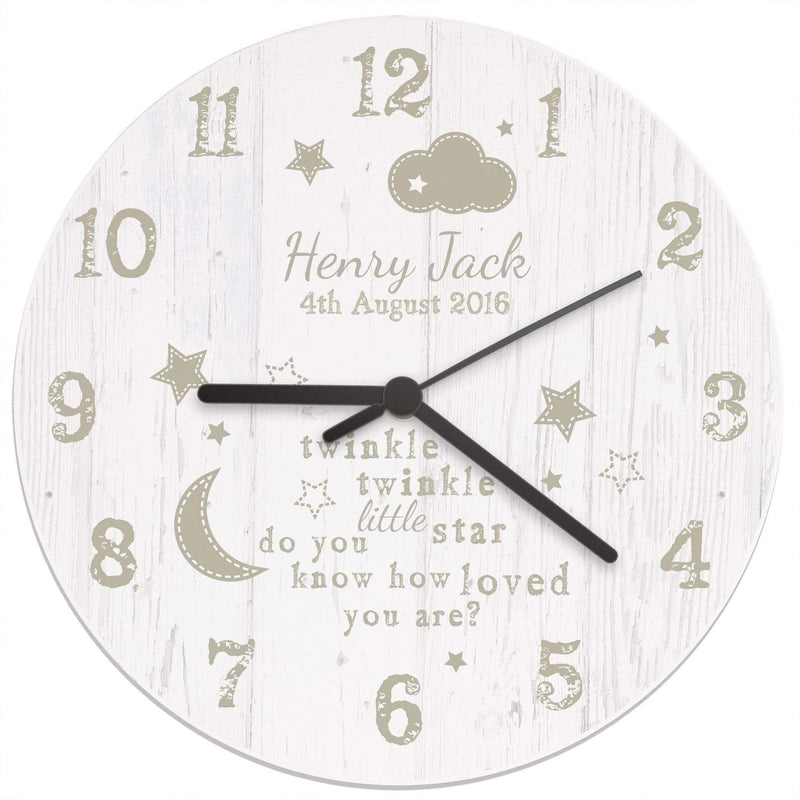 Personalised Memento Clocks & Watches Personalised Twinkle Twinkle Shabby Chic Large Wooden Clock