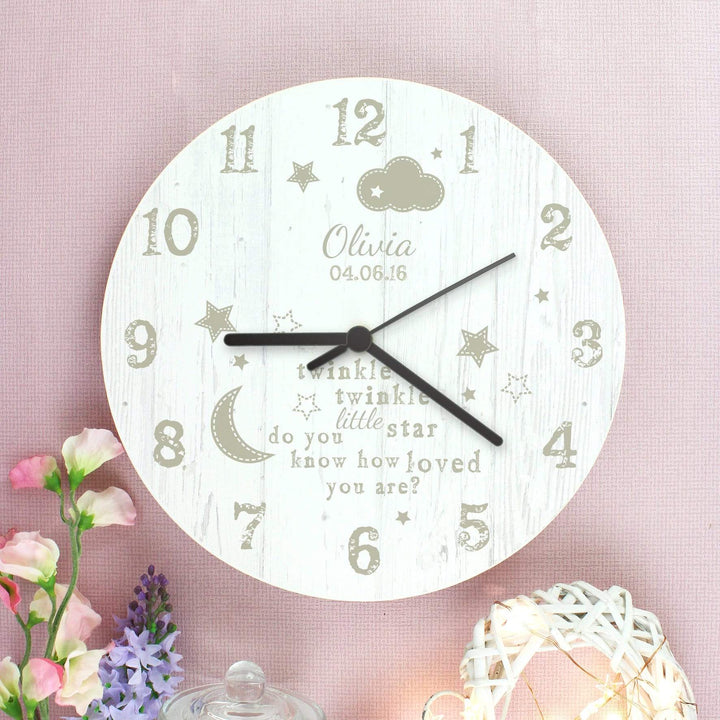 Personalised Memento Clocks &amp; Watches Personalised Twinkle Twinkle Shabby Chic Large Wooden Clock