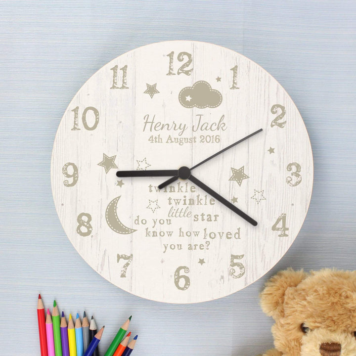 Personalised Memento Clocks &amp; Watches Personalised Twinkle Twinkle Shabby Chic Large Wooden Clock