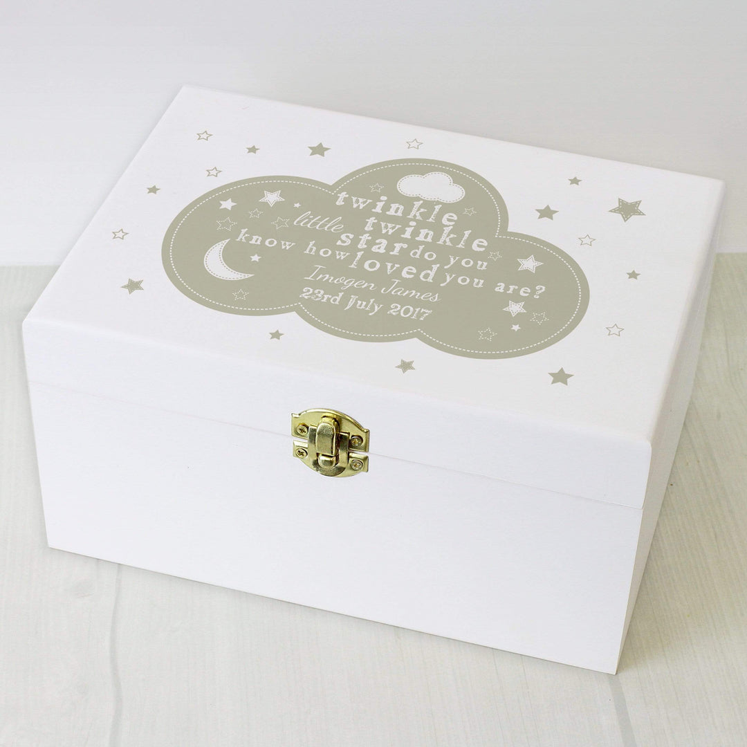 Personalised Memento Trinket, Jewellery &amp; Keepsake Boxes Personalised Twinkle Twinkle White Wooden Keepsake Box