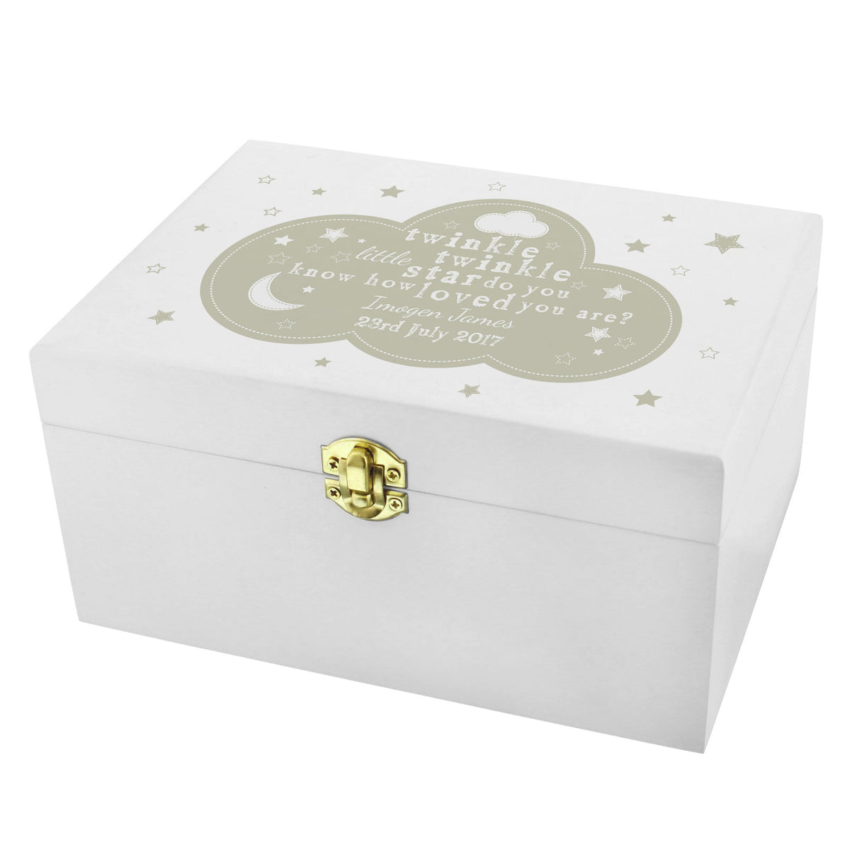 Personalised Memento Trinket, Jewellery & Keepsake Boxes Personalised Twinkle Twinkle White Wooden Keepsake Box