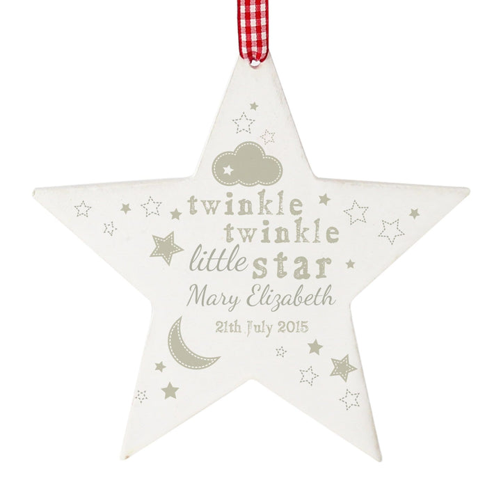 Personalised Memento Hanging Decorations &amp; Signs Personalised Twinkle Twinkle Wooden Star Decoration