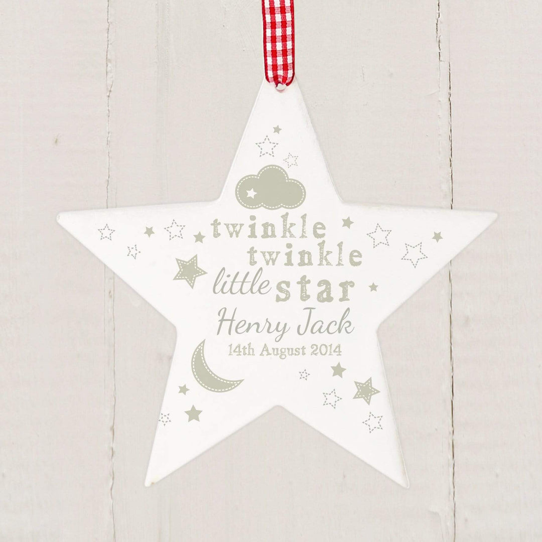 Personalised Memento Hanging Decorations &amp; Signs Personalised Twinkle Twinkle Wooden Star Decoration