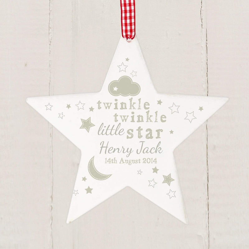 Personalised Memento Hanging Decorations & Signs Personalised Twinkle Twinkle Wooden Star Decoration