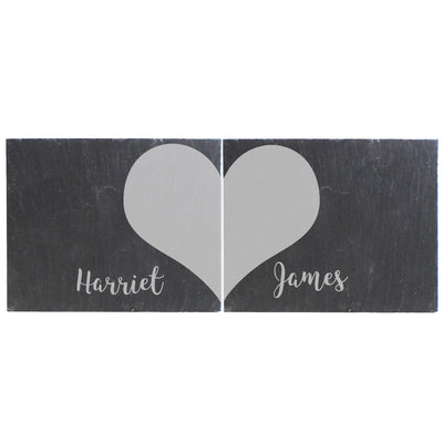 Personalised Memento Slate Personalised Two Hearts Slate Coaster Set