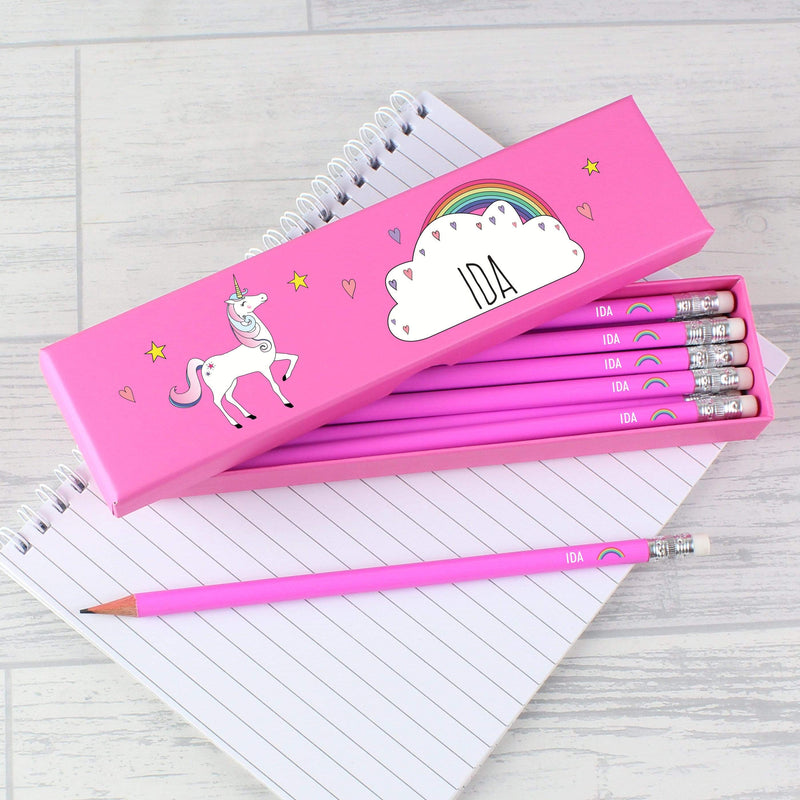 Personalised Memento Stationery & Pens Personalised Unicorn Box of 12 Pink HB Pencils