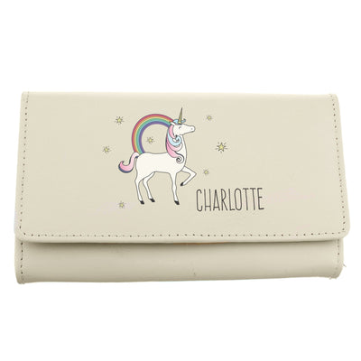 Personalised Memento Leather Personalised Unicorn Cream Purse