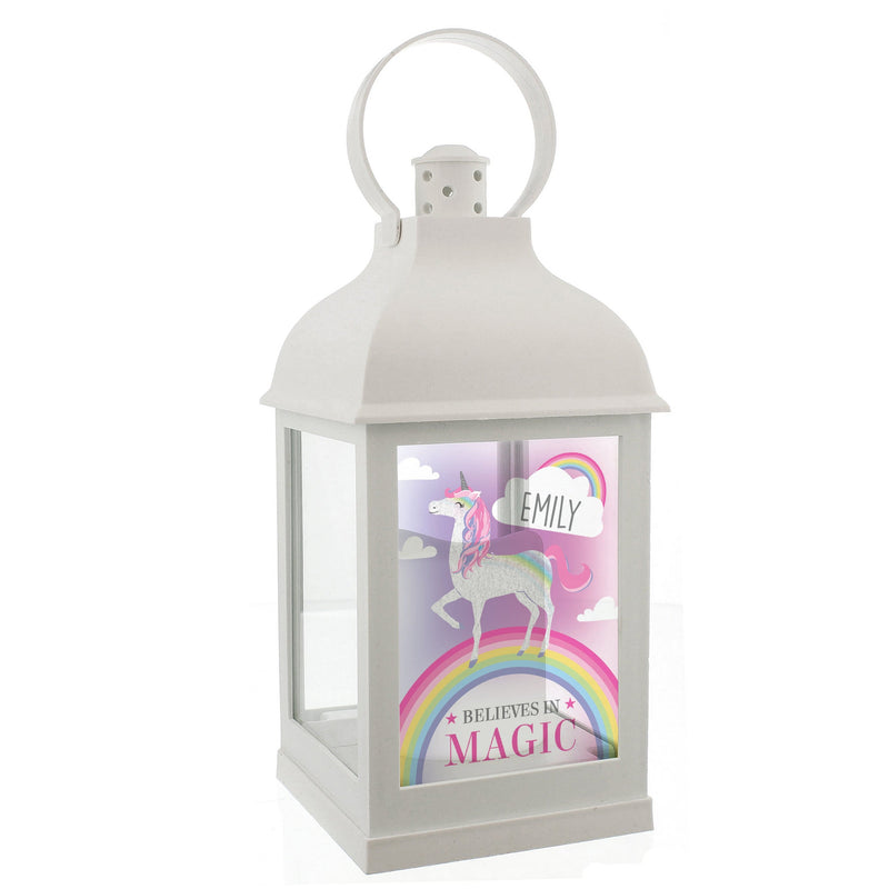 Personalised Memento LED Lights, Candles & Decorations Personalised Unicorn Frost White Lantern