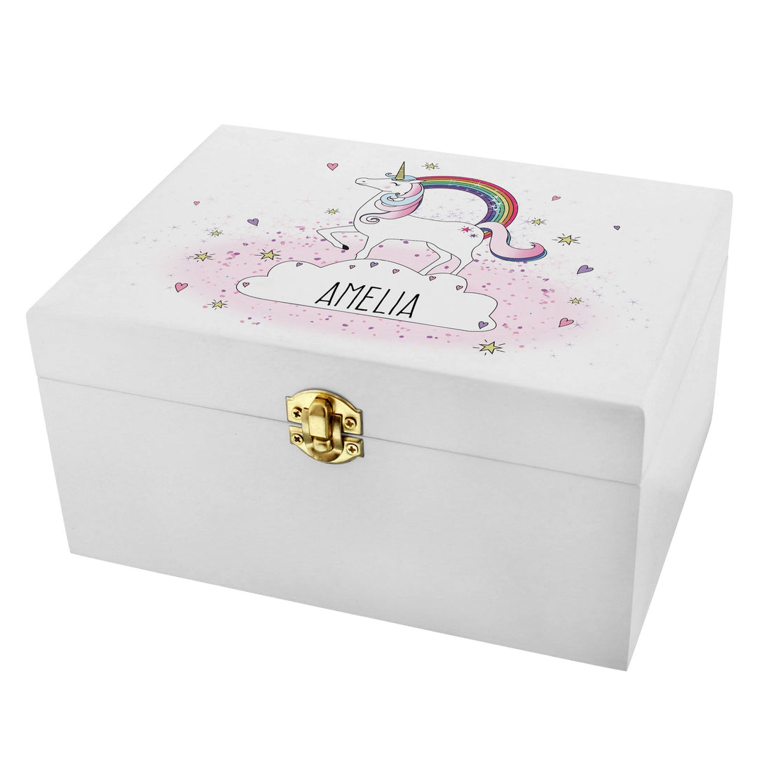 Personalised Memento Trinket, Jewellery &amp; Keepsake Boxes Personalised Unicorn White Wooden Keepsake Box
